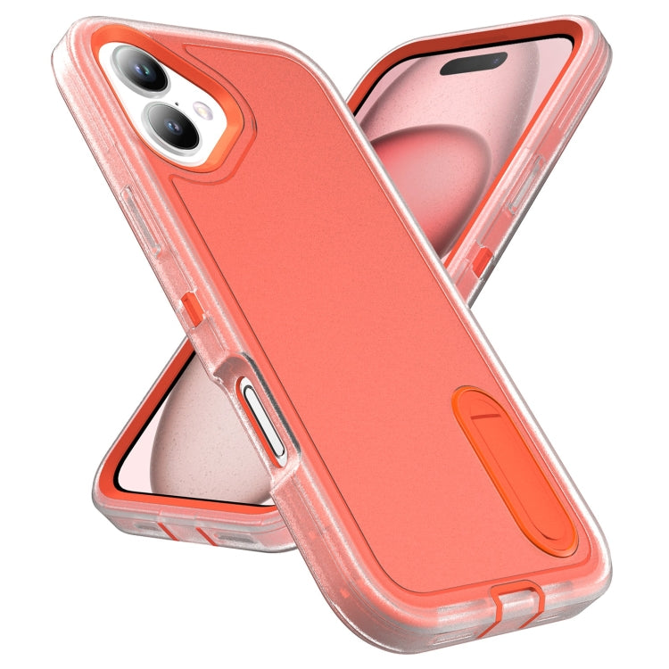 For iPhone 16 Rugged PC + Silicone Phone Case with Holder(Transparent+Orange) - iPhone 16 Cases by PMC TechLife | Online Shopping South Africa | PMC TechLife | Buy Now Pay Later Mobicred