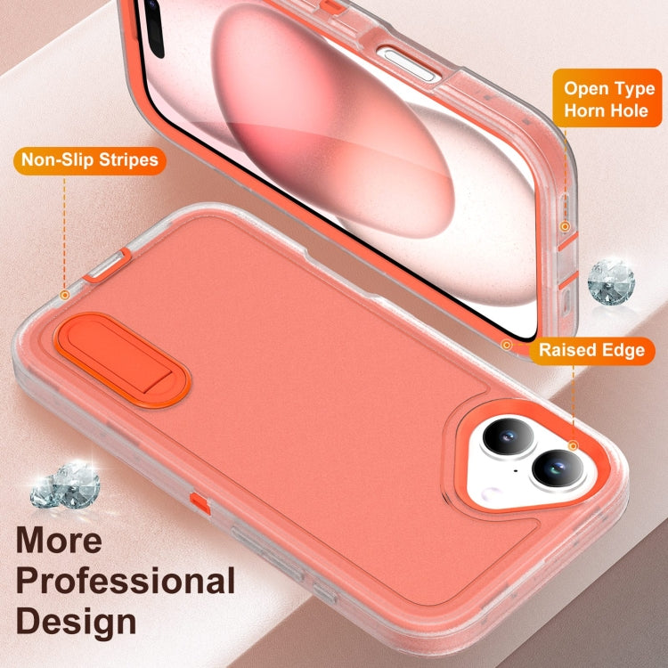 For iPhone 16 Rugged PC + Silicone Phone Case with Holder(Transparent+Orange) - iPhone 16 Cases by PMC TechLife | Online Shopping South Africa | PMC TechLife | Buy Now Pay Later Mobicred