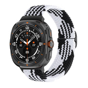For Samsung Galaxy Watch Ultra 47mm Slide Buckle Nylon Braided Watch Band(Black White)