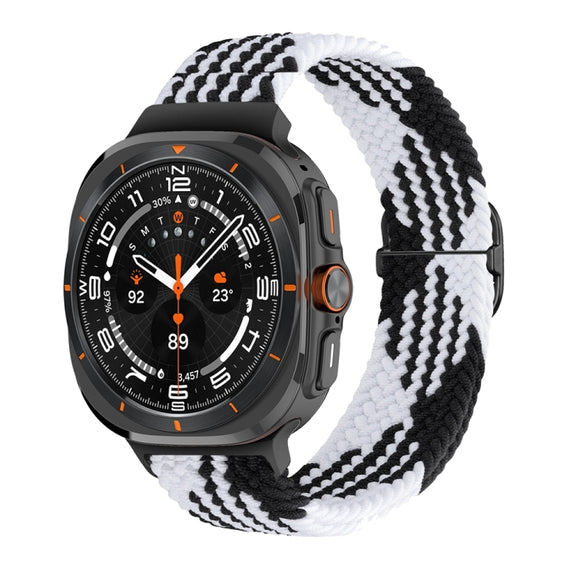 For Samsung Galaxy Watch Ultra 47mm Slide Buckle Nylon Braided Watch Band(Black White)