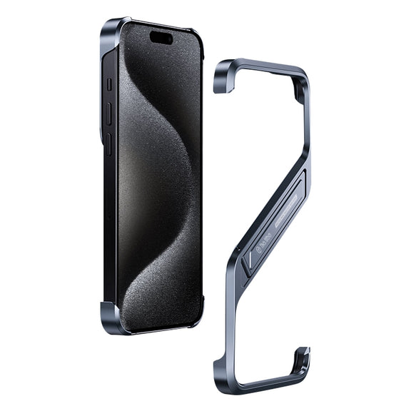 For iPhone 15 Pro Max S-shaped Stand Frameless Metal Phone Case(Grey)