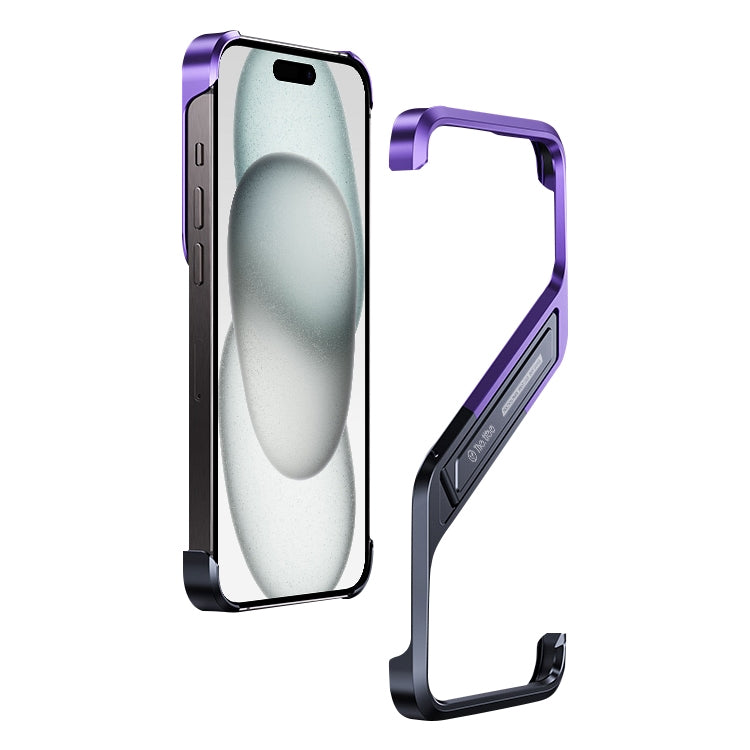 For iPhone 15 S-shaped Stand Frameless Metal Phone Case(Black Purple) - free shipping - PMC Jewellery - Order now!