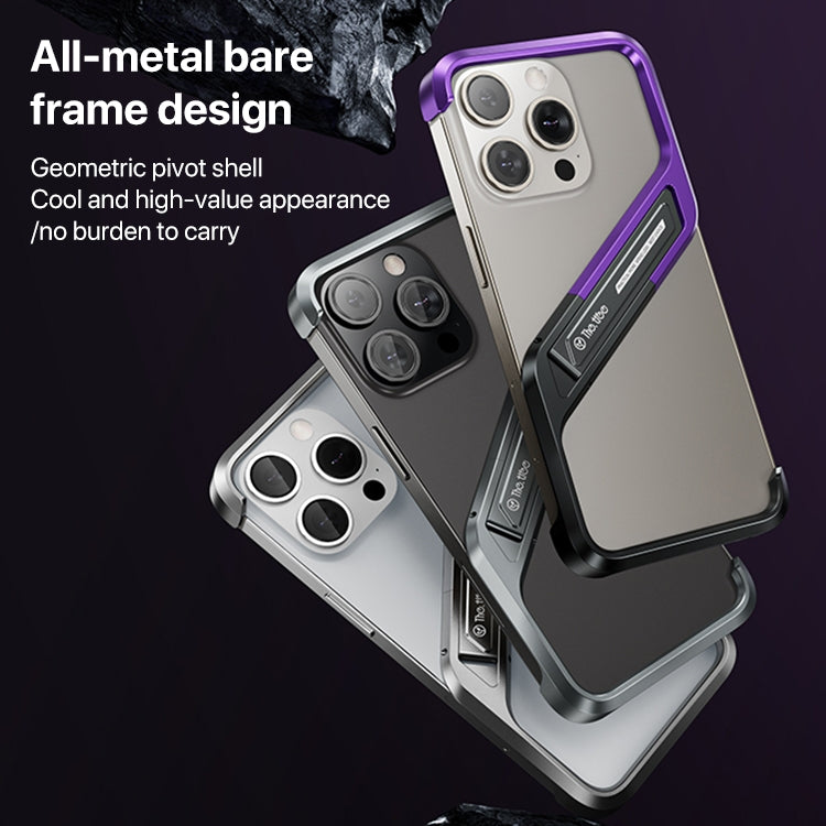 For iPhone 15 S-shaped Stand Frameless Metal Phone Case(Black Purple) - free shipping - PMC Jewellery - Order now!