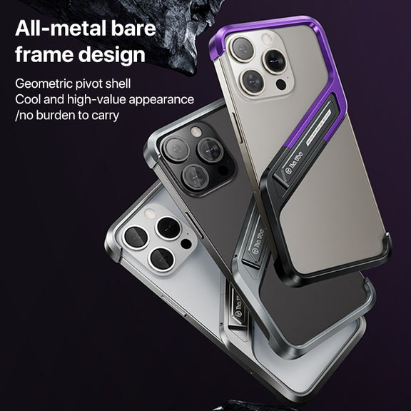 For iPhone 15 Pro Max S-shaped Stand Frameless Metal Phone Case(Grey)