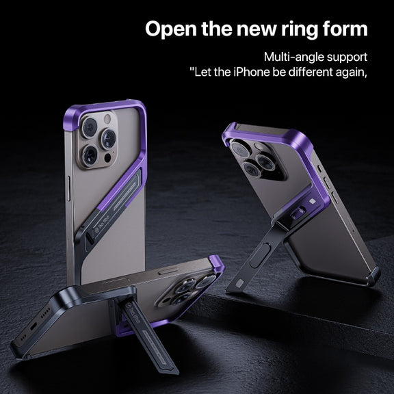 For iPhone 16 Pro S-shaped Stand Frameless Metal Phone Case(Grey)