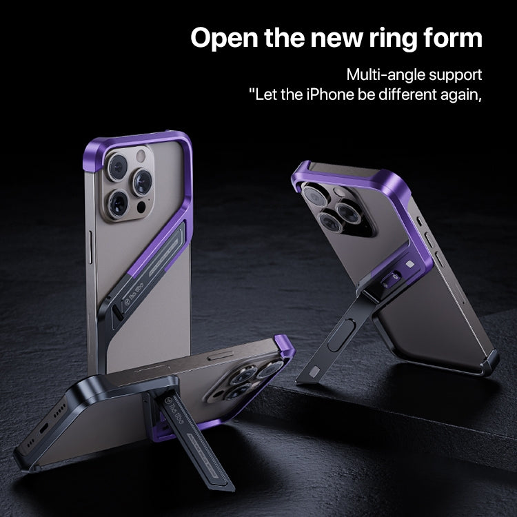 For iPhone 16 Pro S-shaped Stand Frameless Metal Phone Case(Grey)