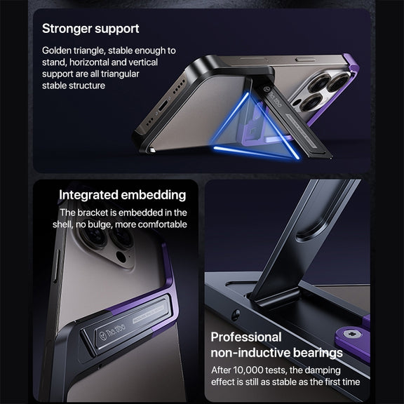 For iPhone 16 Pro S-shaped Stand Frameless Metal Phone Case(Grey)