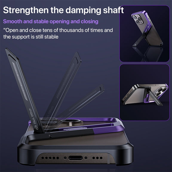 For iPhone 15 Pro Max S-shaped Stand Frameless Metal Phone Case(Grey)
