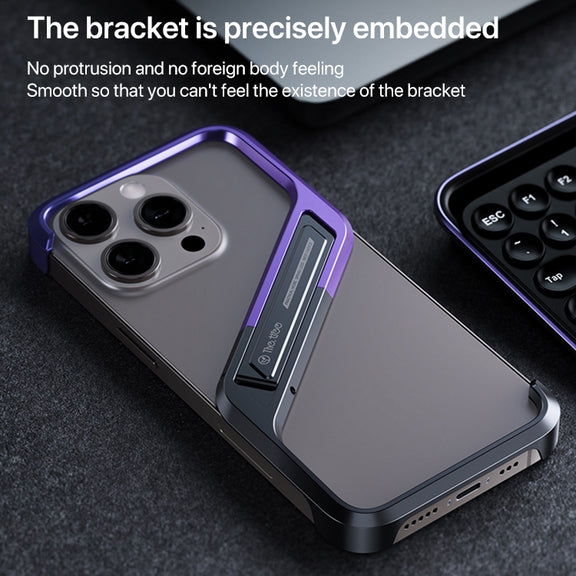 For iPhone 15 Pro Max S-shaped Stand Frameless Metal Phone Case(Grey)