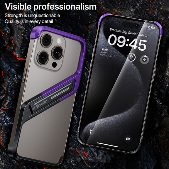 For iPhone 15 Pro Max S-shaped Stand Frameless Metal Phone Case(Grey)