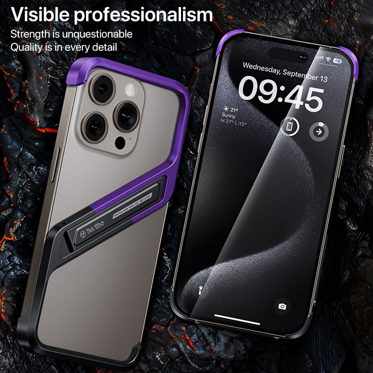 For iPhone 15 Pro Max S-shaped Stand Frameless Metal Phone Case(Grey)