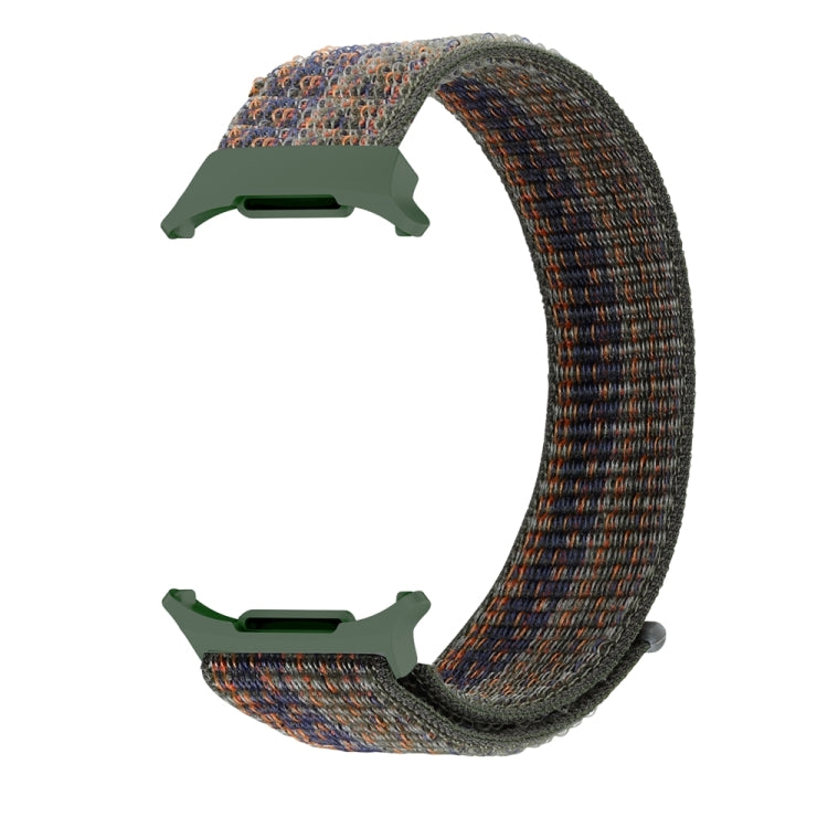 For Samsung Galaxy Watch Ultra 47mm Plastic Connector Nylon Loop Watch Band(Dark Green Orange)
