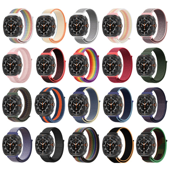 For Samsung Galaxy Watch Ultra 47mm Plastic Connector Nylon Loop Watch Band(Pink White Pink)