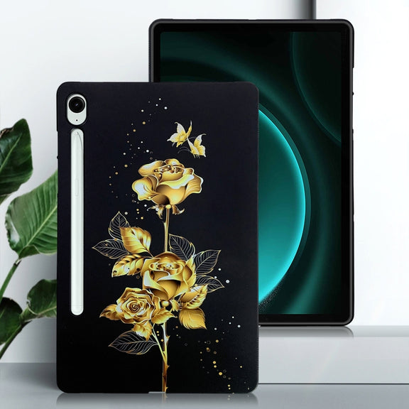 For Samsung Galaxy Tab S9 / S9 FE Color Painting Pattern Smart Tablet TPU Case(Golden Rose)