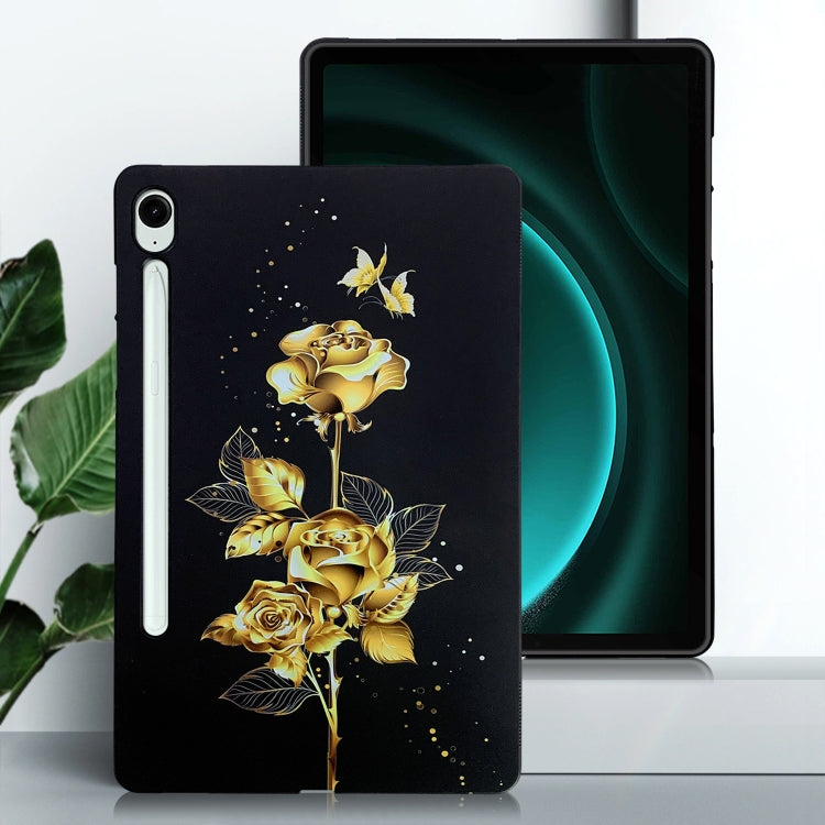 For Samsung Galaxy Tab S9 / S9 FE Color Painting Pattern Smart Tablet TPU Case(Golden Rose)