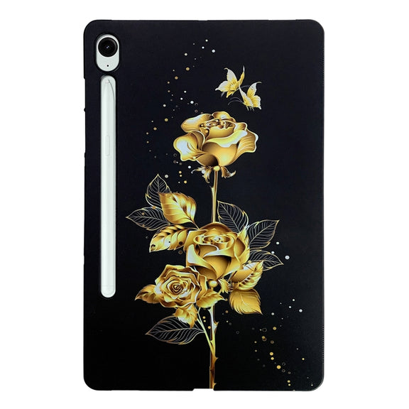 For Samsung Galaxy Tab S9 / S9 FE Color Painting Pattern Smart Tablet TPU Case(Golden Rose)