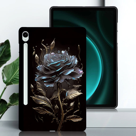 For Samsung Galaxy Tab S9 / S9 FE Color Painting Pattern Smart Tablet TPU Case(Black Rose)