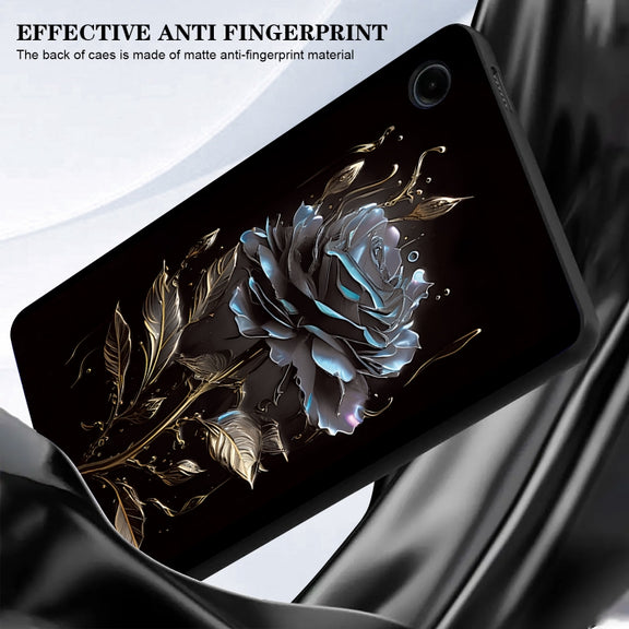 For Samsung Galaxy Tab S9 / S9 FE Color Painting Pattern Smart Tablet TPU Case(Black Rose)