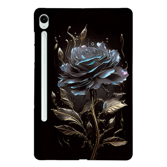 For Samsung Galaxy Tab S9 / S9 FE Color Painting Pattern Smart Tablet TPU Case(Black Rose)