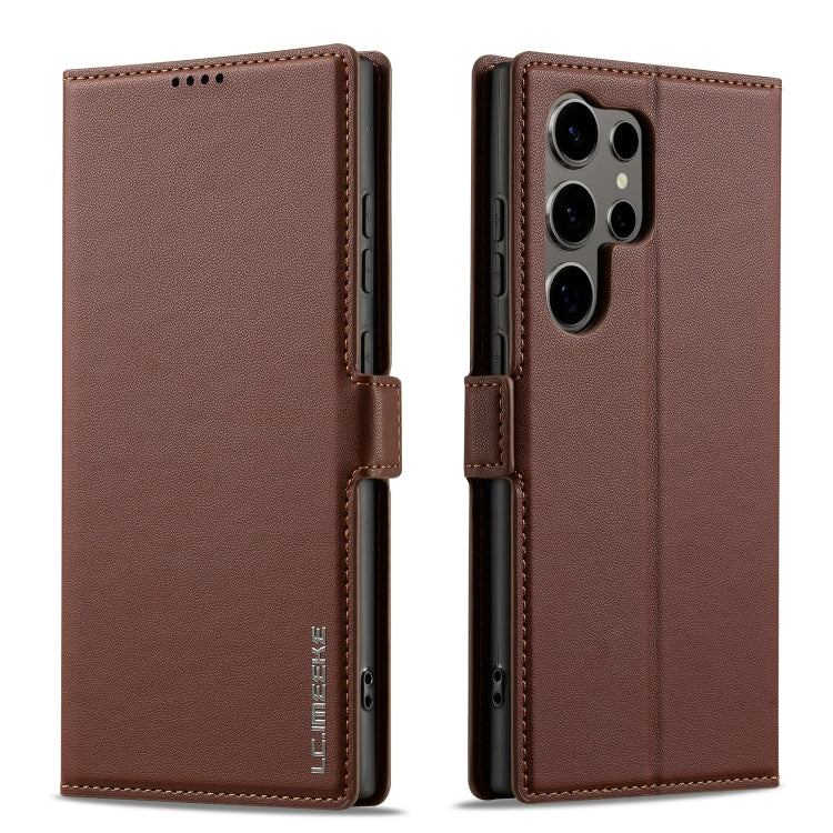 For Samsung Galaxy S24 Ultra 5G LC.IMEEKE L1 Series Frosted Fine Texture PU Phone Case(Brown)