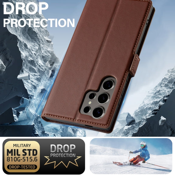 For Samsung Galaxy S24 Ultra 5G LC.IMEEKE L1 Series Frosted Fine Texture PU Phone Case(Brown)
