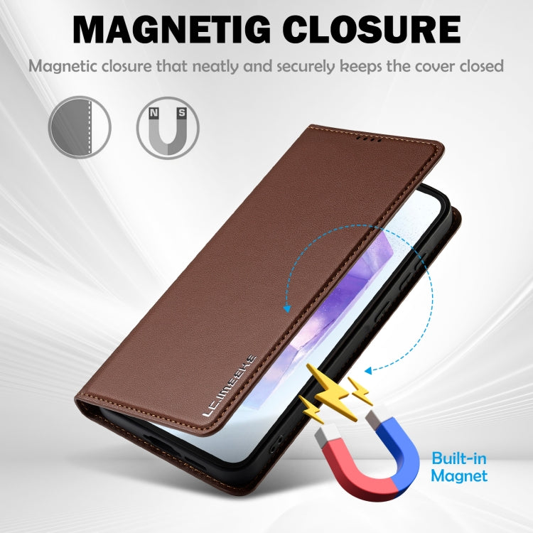 For Samsung Galaxy S24 FE 5G LC.IMEEKE L1 Series Frosted Fine Texture PU Phone Case(Brown)