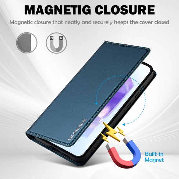 For Samsung Galaxy S24 FE 5G LC.IMEEKE L1 Series Frosted Fine Texture PU Phone Case(Blue)