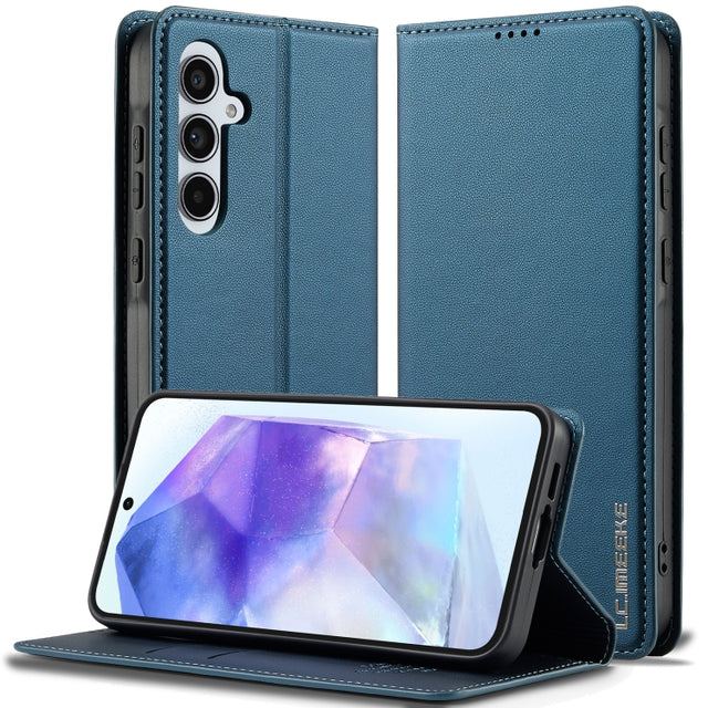 For Samsung Galaxy S24 FE 5G LC.IMEEKE L1 Series Frosted Fine Texture PU Phone Case(Blue)