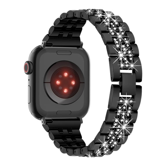 For Apple Watch SE 2023 44mm Bling Diamond Chain Metal Watch Band(Black)