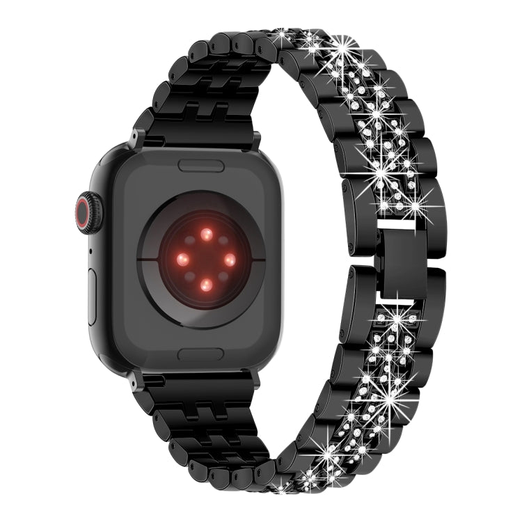 For Apple Watch SE 2023 44mm Bling Diamond Chain Metal Watch Band(Black)