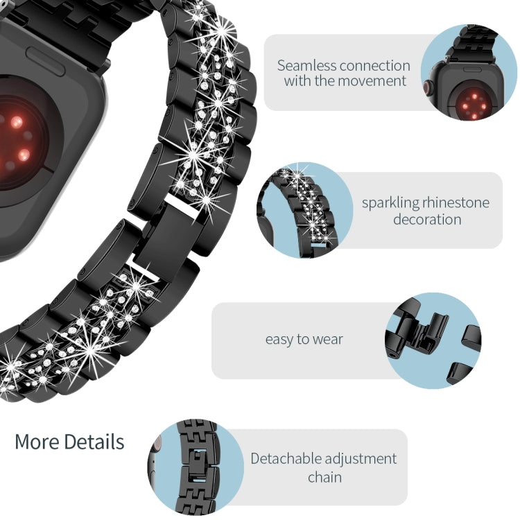 For Apple Watch SE 2023 44mm Bling Diamond Chain Metal Watch Band(Black)