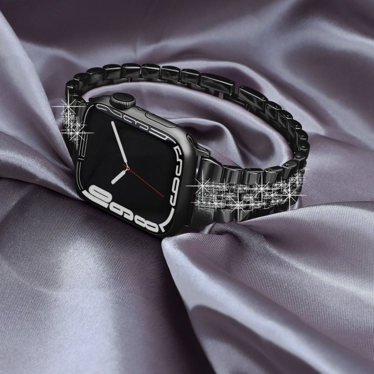 For Apple Watch SE 2023 44mm Bling Diamond Chain Metal Watch Band(Black)
