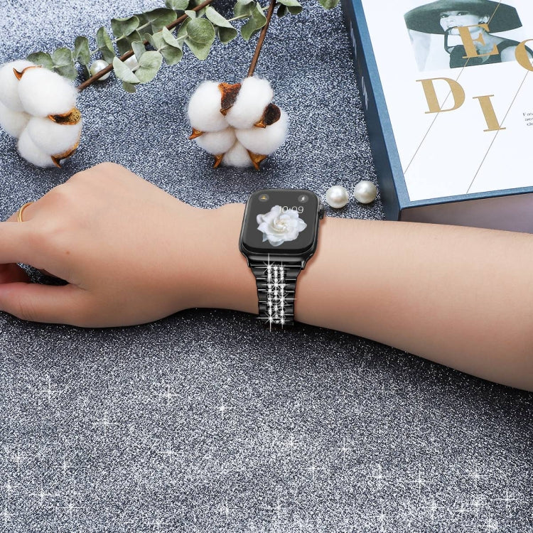 For Apple Watch SE 2023 44mm Bling Diamond Chain Metal Watch Band(Black)