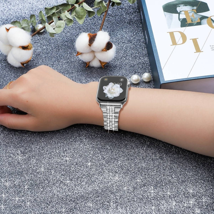 For Apple Watch SE 2023 44mm Bling Diamond Chain Metal Watch Band(Silver)