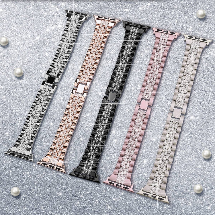 For Apple Watch SE 2023 44mm Bling Diamond Chain Metal Watch Band(Black)