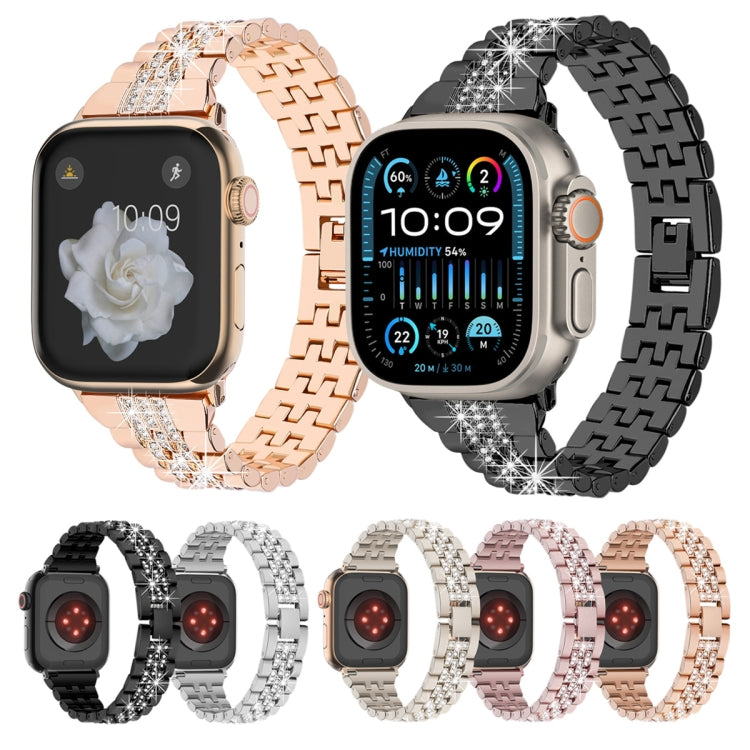 For Apple Watch SE 2023 44mm Bling Diamond Chain Metal Watch Band(Black)