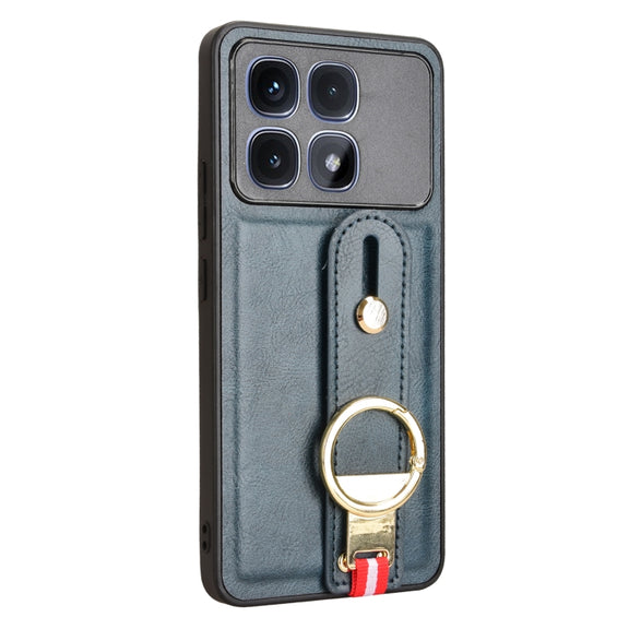 For Redmi K70 Ultra Wristband Leather Back Phone Case(Blue)