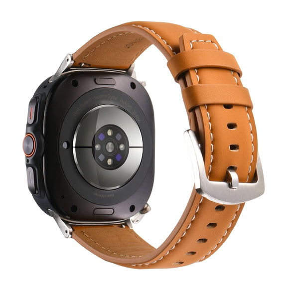 For Samsung Galaxy Watch Ultra 47mm Plain Genuine Leather Watch Band(Yellow Brown)