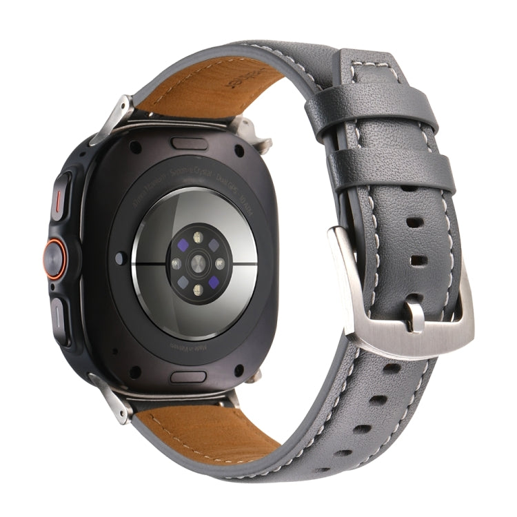 For Samsung Galaxy Watch Ultra 47mm Plain Genuine Leather Watch Band(Grey)