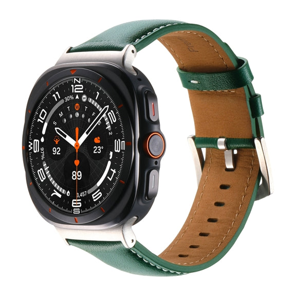 For Samsung Galaxy Watch Ultra 47mm Plain Genuine Leather Watch Band(Green)