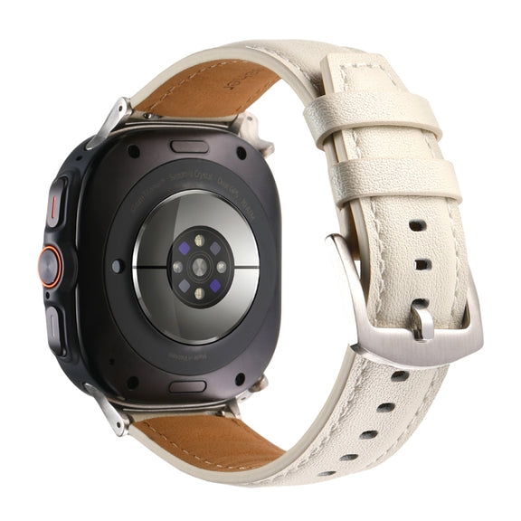 For Samsung Galaxy Watch Ultra 47mm Plain Genuine Leather Watch Band(Creamy White)