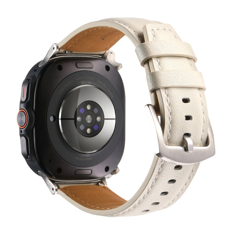 For Samsung Galaxy Watch Ultra 47mm Plain Genuine Leather Watch Band(Creamy White)