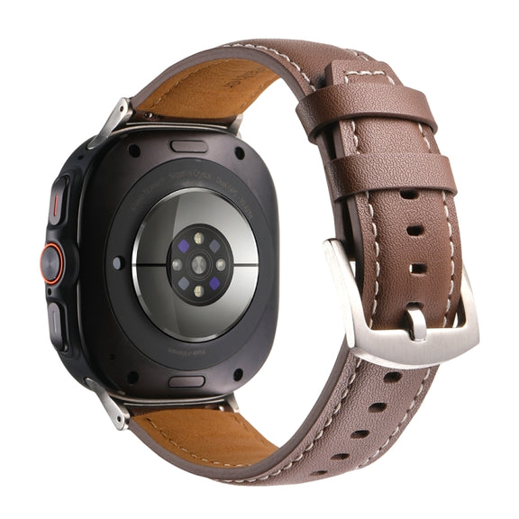 For Samsung Galaxy Watch Ultra 47mm Plain Genuine Leather Watch Band(Red Brown)