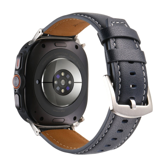 For Samsung Galaxy Watch Ultra 47mm Plain Genuine Leather Watch Band(Midnight Blue)