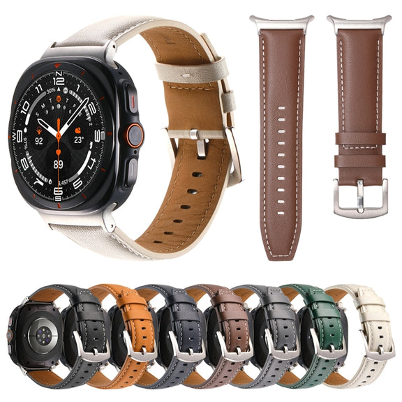 For Samsung Galaxy Watch Ultra 47mm Plain Genuine Leather Watch Band(Black)