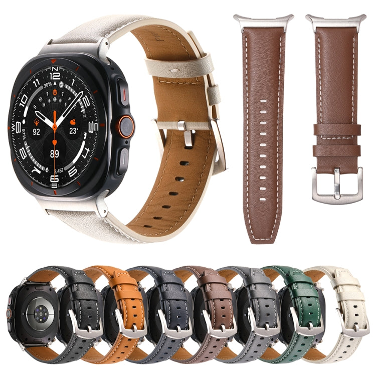For Samsung Galaxy Watch Ultra 47mm Plain Genuine Leather Watch Band(Green)