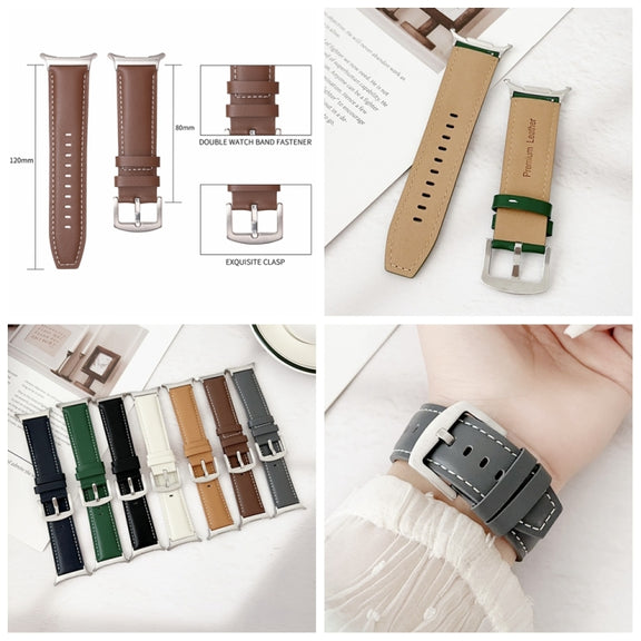 For Samsung Galaxy Watch Ultra 47mm Plain Genuine Leather Watch Band(Green)