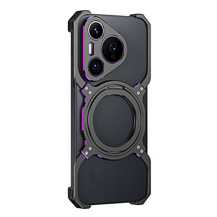 For Huawei Pura 70 Mechanical Arm Borderless MagSafe Holder Metal Phone Case(Black Purple) - Huawei Cases by PMC Jewellery | Online Shopping South Africa | PMC Jewellery | Buy Now Pay Later Mobicred