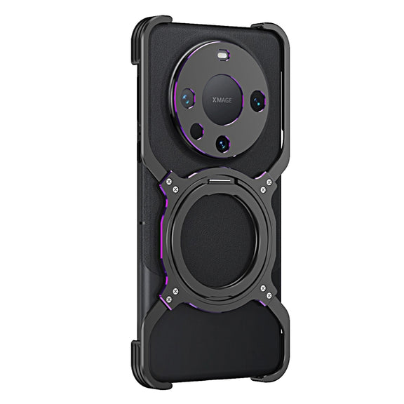 For Huawei Mate 60 Mechanical Arm Borderless MagSafe Holder Metal Phone Case(Black Purple)