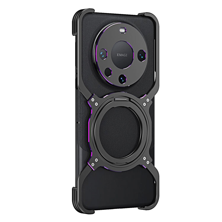For Huawei Mate 60 Mechanical Arm Borderless MagSafe Holder Metal Phone Case(Black Purple)